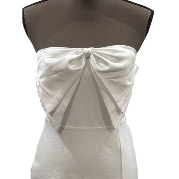 Lulus “Adorable Sultriness” White Strapless Bow Bodycon Midi Dress – Medium - Picture 3 of 11